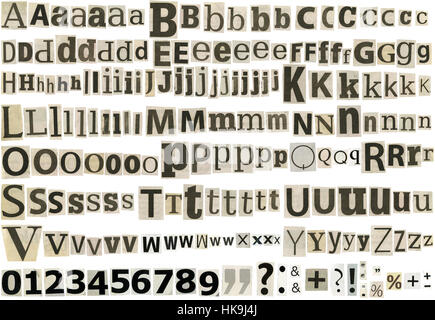 Big size newspaper, magazine alphabet with letters, numbers and symbols  Stock Photo - Alamy