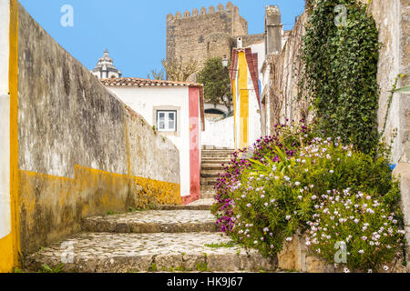 Footpath in The Medieval Town Of Obidos Portugal Stock Photo