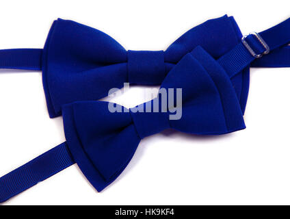 Blue bow tie isolated on white background. Big and small for dad and child. Stock Photo