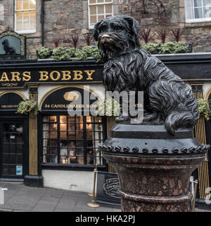 Greyfriars Bobby was a small Skye terrier who remained by his masters grave in Edinburgh till his own death Stock Photo