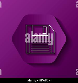 hexagon button with diskette  icon over purple background. colorful design. vector illustration Stock Vector