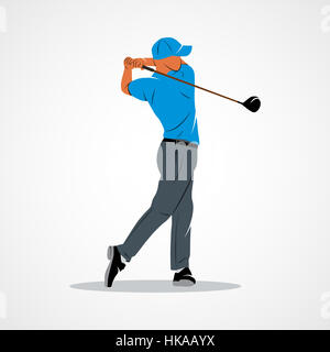 Abstract golf player, kick the ball on a white background. Photo illustration. Stock Photo