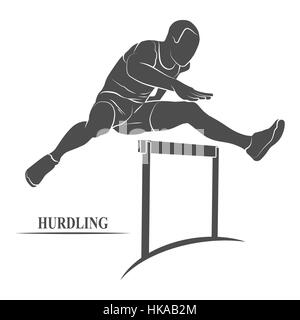 Man icon jumping over the hurdle obstacle - 3D illustration Stock Photo ...