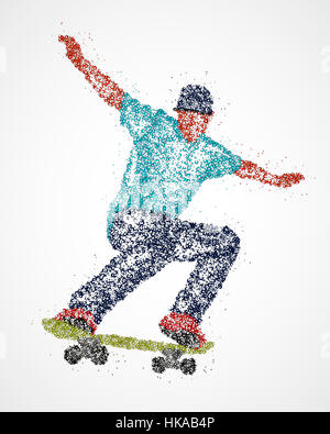 Abstract skateboarder of colorful circles. Photo illustration. Stock Photo