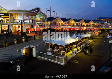 Victoria Wharf Shopping Mall at dusk, V&A Waterfront, one of the main tourist attraction in Cape Town, South Africa Stock Photo