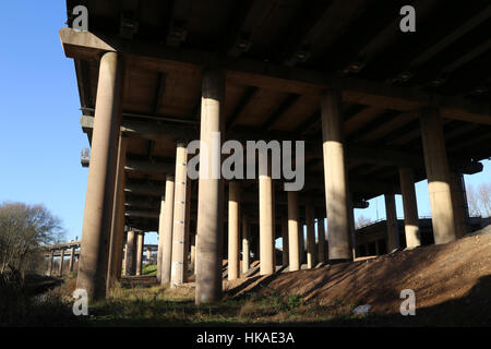 Underneath the elevated M6 motorway at Spaghetti Junction, Aston, Birmingham, United Kingdom. Stock Photo