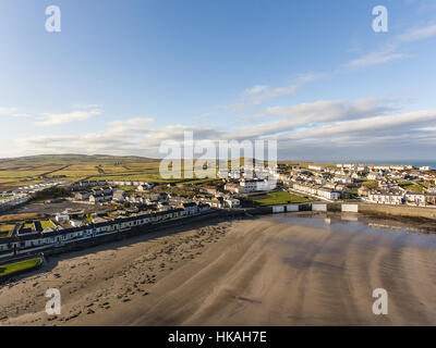 west coast of ireland top summer beach. kilkee beach and town in county clare. scenic kilkee on a sunny day. aerial view. Stock Photo
