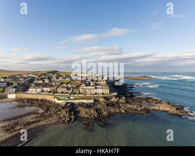 west coast of ireland top summer beach. kilkee beach and town in county clare. scenic kilkee on a sunny day. aerial view. Stock Photo