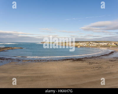 west coast of ireland top summer beach. kilkee beach and town in county clare. scenic kilkee on a sunny day. aerial view. Stock Photo