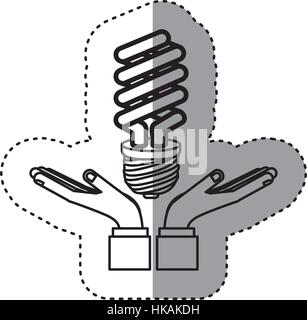 sticker contour of hands holding a modern light bulb Stock Vector