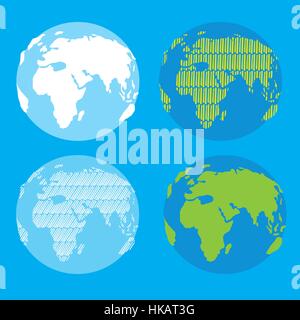 Set of vector globe  showing earth with continents. Planet design over blue background vector illustration. Stock Vector