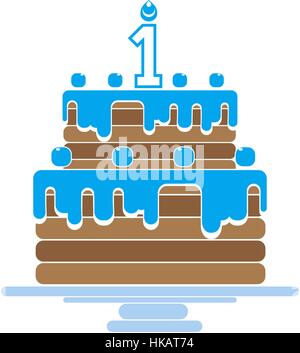 Cake with candles in the form of number 1 icon. birthday symbol. Flat Vector illustration Stock Vector