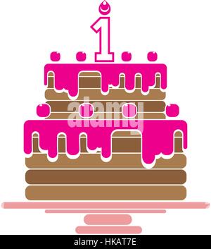 The birthday cake with candles in the form of number 1 icon. Birthday symbol. Flat Vector illustration. Button Stock Vector