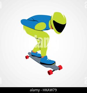 Skateboarder longboarding downhill on a white background. Vector illustration. Stock Vector