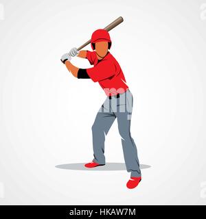 Baseball player hit the ball on a white background. Vector illustration. Stock Vector