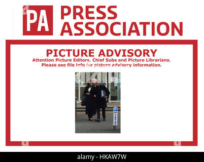 Attention Picture Editors, Chief Subs and Picture Librarians PICTURE ADVISORY FOR THIS PICTURE TRANSMITTED ON THE 25/01/2017 SLUGGED COURTS NHS CLARIFYING NAMES CORRECT CAPTION BELOW PICTURE WILL BE RETRANSMITTED ON THE PA WIRE Paula Vasco-Knight and her brother (right) and her husband Stephen (centre behind) leaving Exeter Crown Court where she is accused of two charges of fraud between 2012 and 2013, when she was in charge of South Devon NHS Foundation Trust. Stock Photo