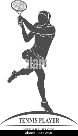 Icon tennis player with a racket. Vector illustration. Stock Vector