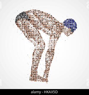 Abstract swimmer at the start of multicolored circles. Vector illustration. Stock Vector