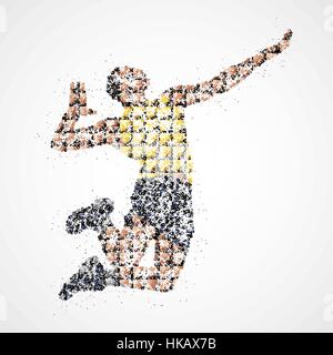 Abstract volleyball player jumping out colored circles. Vector illustration. Stock Vector