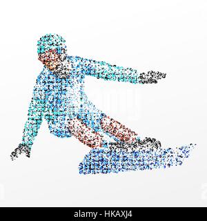 Abstract snowboarder from multicolored circles. Vector illustration. Stock Vector
