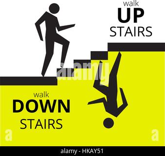 Man going up the stairs , man going down staircase symbol. Vector illustration. Stock Vector