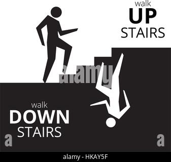 Man going up the stairs , man going down staircase symbol. Vector illustration. Stock Vector