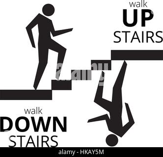 Man going up the stairs , man going down staircase symbol. Vector illustration. Stock Vector