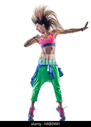 one caucasian woman zumba dancers dancing fitness exercising exercises in studio isolated on white background Stock Photo