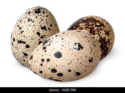 Three quail eggs beside isolated on white background Stock Photo
