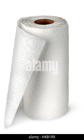 Paper kitchen towels unwound vertically isolated on white background Stock Photo