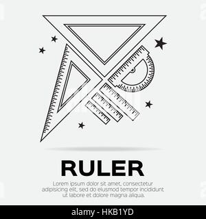 Ruler icon. Ruler symbol. Protractor. Office Supply Objects. Flat Vector illustration. Stock Vector