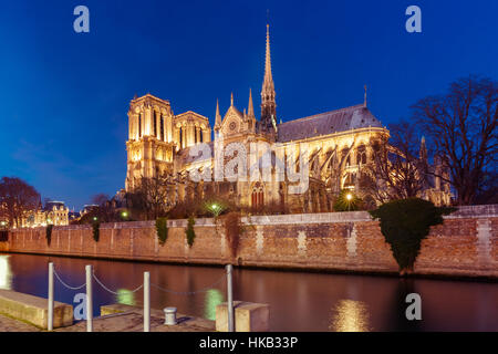Cathedral of Notre Dame de Paris at night, France Stock Photo