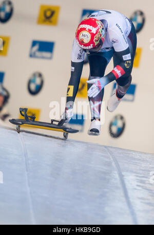 Koenigssee, Germany. 27th Jan, 2017. Anna Fernstaedt starting on the ice rink at at the bobsleigh world cup in Schoenau am Koenigssee, Germany, 27 January 2017. Credit: dpa picture alliance/Alamy Live News Stock Photo