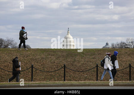 January 27, 2017 - Washington, D.C, U.S - WASHINGTON, DC - JANUARY 27: With the Capitol building in the background, pro-life activists walk for the National March for Life rally in Washington, DC, January 27, 2017. (Credit Image: © Oliver Contreras via ZUMA Wire) Stock Photo