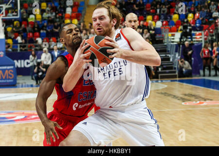 Moscow, Russia. 27th Jan, 2017. Cory Higgins (L) of CSKA Moscow from Russia vies with Alex Kirk of Anadolu Efes Istanbul from Turkey during the regular season round 20 Euroleague basketball game against CSKA Moscow of Russia in Moscow, Russia. Credit: Evgeny Sinitsyn/Xinhua/Alamy Live News Stock Photo
