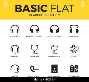 Basic set of Headphones icons Stock Vector
