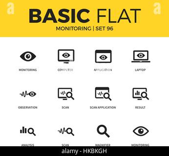 Basic set of Monitoring icons Stock Vector