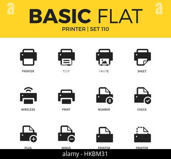 Basic set of Printer icons Stock Vector