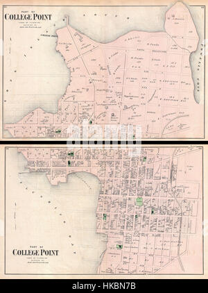 1873 Beers Map of College Point, Queens, New York City (set of 2 maps)   Geographicus   CollegePoint beers 1873 Stock Photo