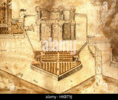 An artwork depicting the Bastille prison in Paris, France, as it ...