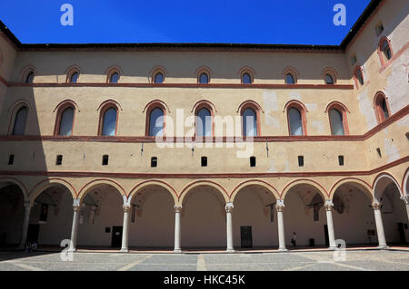 Italy, city of Milan, city center, courtyard with arcades of the Castello Sforzesco Stock Photo
