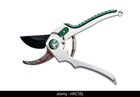 Professional Garden pruner or scissors or pruning shear open on an isolated white background Stock Photo