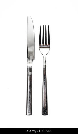 Cutlery metal set with Fork and Knife - kitchen utensils. Isolated on white background Stock Photo