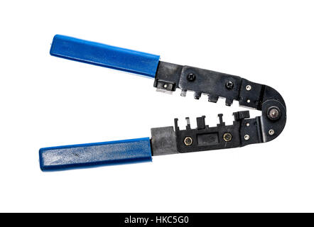 Crimping tool isolated on white background. Computer and telecommunication pliers. Stock Photo