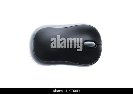 Top view od black wireless computer mouse isolated on white background. Electronic instrument for user input control with computer industry. Stock Photo