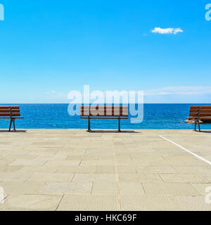 Ocean abstract, bench and terrace floor. Ligury, Italy Stock Photo