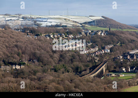 Wintry view over the Calder Valley, Copley, West Yorkshire Stock Photo