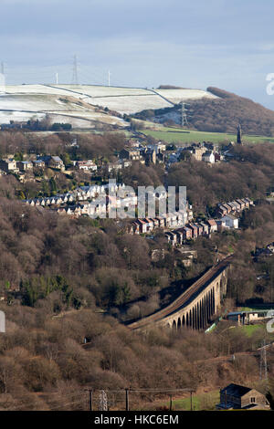 Wintry view over the Calder Valley, Copley, West Yorkshire Stock Photo