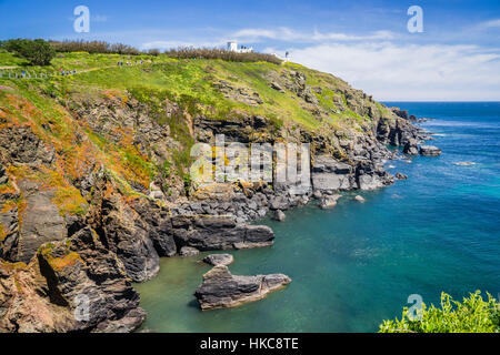 Great Britain, South West England, Cornwall, Lizard Peninsula, Polbrean Cove at Lizard Lighthouse Heritage Centre, Lizard Point Stock Photo