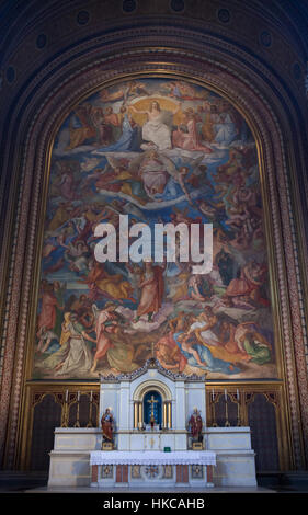 Last Judgment. Altar fresco in the Ludwigskirche (St Louis' Church) in Munich, Bavaria, Germany. The fresco created by German painter Peter von Cornelius in 1836-1840 is the second-largest altar fresco of the world. Stock Photo